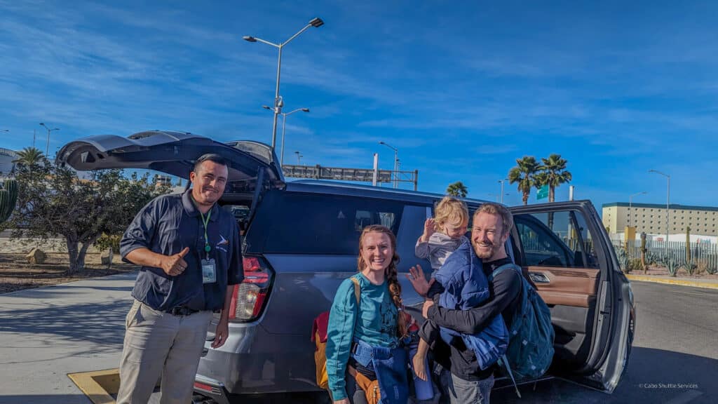 Smiling People Riding Cabo Shuttle Services Company New brand Car